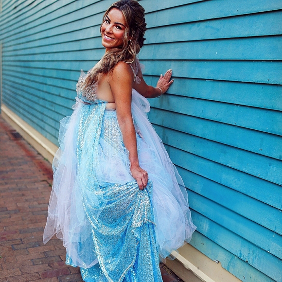 VERONICA Ocean Blue Sequin Wedding Ballgown Set - Picture 5 of 13